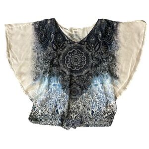 Westport Boho V-Neck Flutter Sleeve Top.  Sheer Material Over Cotton Tank.  XL